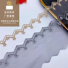 3 Meters/lot 7cm Width Embroidery Gold Silver Lace Trim Star Pattern Exquisite Lace Fabric DIY Handmade Material