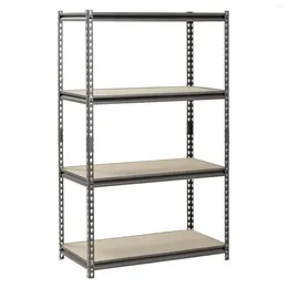 Hooks Muscle Rack 36"W X 18"D 60"H 4-Shelf Steel Freestanding Shelves Silver-Vein