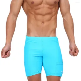 Men's Swimwear Pocket Swim Trunk Men Sexy Boxer Shorts Strips Surfing Beach Sports Swimming Pants Swimsuit GYM Running