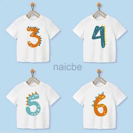 T-shirts Number 1-9 Boys Girls Dinosaur Short Sleeves T-Shirts Childrens Tshirt Birthday Gift T Shirt Baby Girl Tops Kids Hip Hop Tees 240410