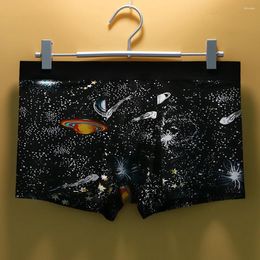 Underpants Men Ice Silk Underwear Space Stars Printed Ultra Thin Seamless Boxershorts Male Breathable Panties