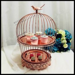 1 PCS European rose gold double creative bird cage snack stand multi-layer dessert frame wedding West Point cake plate