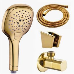 three functions gold Hand Held Shower Head Bathroom with Gold Finished Handheld heads holder BD509 240402