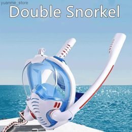 Diving Masks Diving Mask Scuba Double Snorkel Tube Full Face Anti-Fog Adult Snorkelling Mask Kid Swimming Underwater Diving Equipment Y240410