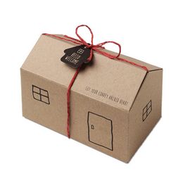 House Shaped Kraft Paper Gifts Boxes White Brown Candy Cracker Goodies Cake Package Box Christmas Party Decorations Suppiles