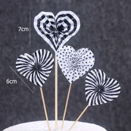 New 4 PCs/lot Mini Paper Fan Birthday Cupcake Topper Sun Flower Heart Cake Topper for Wedding Birthday Party Cake Decorations