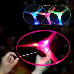 LED Flying Toys 1pc Funny Spinning Flyer Luminous Flying LED Light Handle Flash Flying Toys for Kids Outdoor Game Colour Random 240410