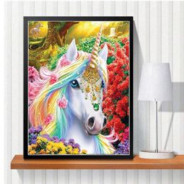 5D DIY Diamond Painting Full Round Landscape Tiger Unicorn Flowers Picture Diamond Embroidery Mosaic Cross Stitch Art Rhinestone