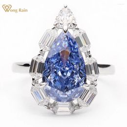 Cluster Rings Wong Rain 925 Sterling Silver Sparkling Pear Sapphire High Carbon Diamonds Gems Engagement Ring For Women Cocktail Jewellery
