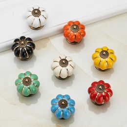 Single Hole Closet Door Handles Pumpkin Ceramic Handles 40mm Drawer Knobs Cabinet Handles with Screws Furniture Handles