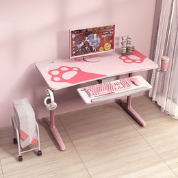 2023 New Pink Gaming Table Girls Bedroom Assembled Computer Desk 120X60X76.5cm Cute Cat Paw Print Desktop Computer Desk Hot Sale