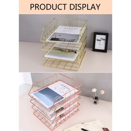Multifunctional Stackable Paper Tray Desk File Organiser Desk Ornaments Rose Gold Golden for Office Home School Drop Shipping