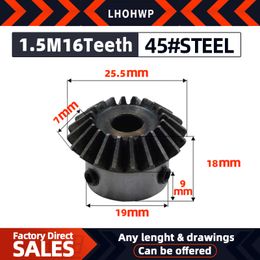 1pcs Bevel Gear 1.5M 16Teeth Inner Hole 6/8/10/12 mm Gear 90 Degrees Meshing Angle Steel Gears Screw Hole M5