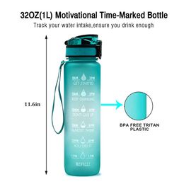 1L Tritan Material Water Bottle With Bounce Cover Time Scale Reminder Frosted Leakproof Cup For Outdoor Sports Fitness