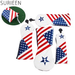 1 Pc PU Golf Wood Headcover With USA America Flag Style For Golf Driver Cover Fairway Hybrid Club Head Covers Golf Accessories