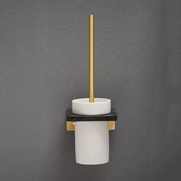 Brushed Gold Marble Bathroom Toilet Brush Brass Wall Mounted Cleaning Brush Holder Ceramic Cup Bathroom Accessories