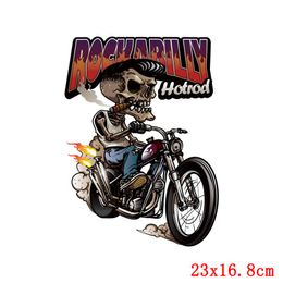 Punk Skull Riding A motorcycle Heat Vinyl Transfer For Clothing Letter Transfers For Clothes Appliques Stickers For DIY T-shirt
