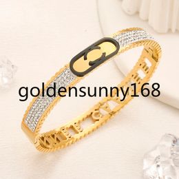 Men Womens Brand Crystal Bracelet Bangle Designer Bracelets Design Letter Wristband Cuff Women Lovers Chirstmas Gift 18K Gold Stainless Steel Jewellery