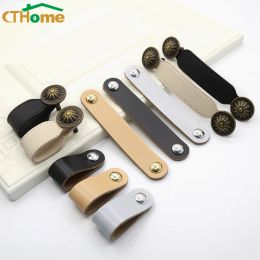 1PCS 96-128mm Leather Drawer Handles Dresser Cupboard Wardrobe Pulls Kitchen Cabinet Handle Door Knobs And Handles for Furniture