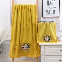 2pcs/set Flower Embroidered Hand Face Bath Towel Set Microfiber Soft Absorbent Coral Fleece Towels Bathroom Wedding Decoration