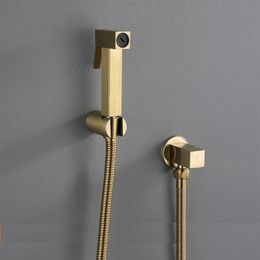 MTTUZK Brushed Gold Bidets Bathroom Hand Shower Bidet Toilet Sprayer Hygienic Shower Bidet Tap Wall Mount Square Bidet Faucet