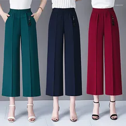 Women's Pants Fashion Women Loose Thin Wide Leg Streetwear Korean Clothing Summer All-match Casual High Waist Solid Cropped Trousers