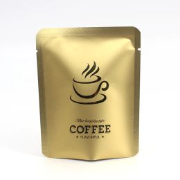 100pcs Wholesale Matte Gold Open Top Package Bags with Tear Notch Heat Sealable Drip Coffee Lugs Outer Pouches