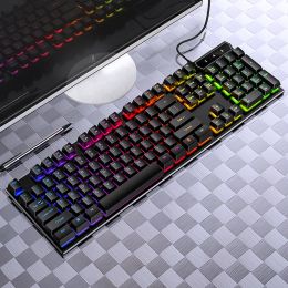 Keyboards Wired Gamer Mechanical Fell Keyboard USB Connexion Mixed RGB Backlit 104 Keycaps Black/White Colour for Laptop Desktop