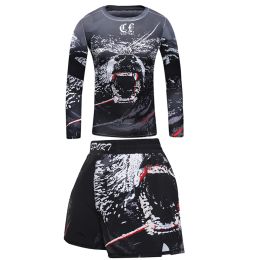 Kickboxing Rashguard Jiu Jitsu T-shirt +Pants Kids 4/Pcs Set MMA Shorts Muay Thai Boxing Jerseys Bjj Rash guard Workout Clothing