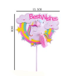 Full Dreamy Colors Unicorn On Rainbow New Born Baby Birthday Party Cake Topper Color Tassel Pearl Pom-pom Cloud baby Decor Flag