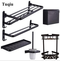 Black Bathroom Accessories Set Space Aluminium Bath Hardware Sets Towel Rack,Paper holder Toilet Brush Holder Robe Hooks