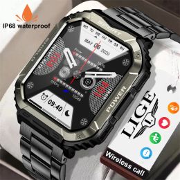 Watches LIGE Men Rugged Military Smart Watch Sports Ftiness Outdoors Watches Bluetooth Call Waterproof Smartwatch Men For Android IOS