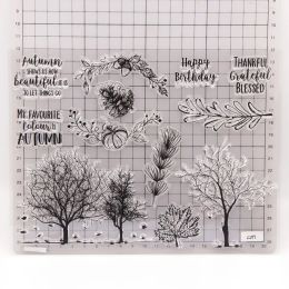 Autumn Trees Metal Cutting Dies and Clear Rubber Stamps for DIY Scrapbooking Crafts Card Making Photo Album Sheet Decoration