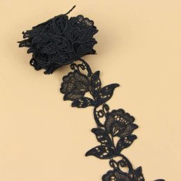 1Yard White Black Flower Embroidery Lace Fabric Trim DIY Sewing Applique Guipure Craft Decor