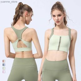 Yoga Outfits Women Sport Bra Contrasting Colours Front Zipper Yoga Fitness Bra Top Cross Back High Support Running Training Top Y240410