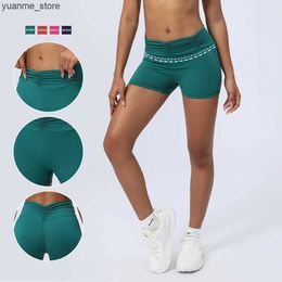 Yoga Outfits Women Yoga Shorts Lifting Buttocks Wrinkled Waist Sports Buttom No Front Seam Running Training Fitness Shorts Y240410 Y240410