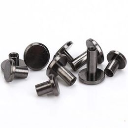 10sets Head 8mm 10mm Slotted Flat Solid Pure Brass with black nickel Rivets Luggage Leather Stud Belt Screw chicago screw