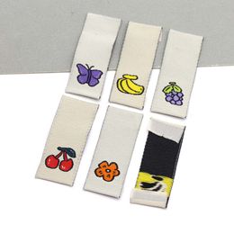 50Pcs Handmade Labels Flower Butterfly Cherry Children's Clothing Tags Hand Made Kawaii Weave Label Sew Accessories 15*40MM