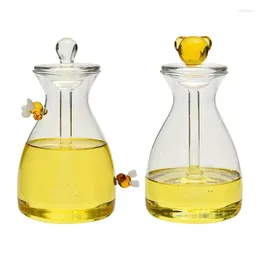 Storage Bottles Transparent Glass Honey Jar With Lid Dipper And Dustproof Beautiful Comb Shaped Pot Kitchen Accessories