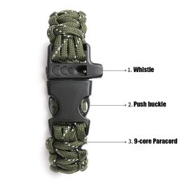 Tactical Survival Luminous 550 4mm Paracord Wristband Bracelet outdoor Emergency Gear Kit with SOS LED Rescue Whistle