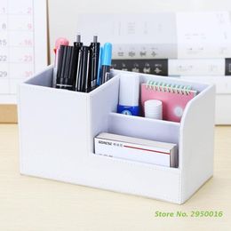 3 Grids Leather Desk Organizer Case Cord Management Sorter Storage for Cable Glasses Jewelry Watches Desktop Home Office Storage