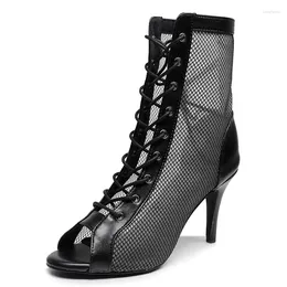 Dance Shoes Woman Beige Latin Boots For Girls Lace Up Pratice Heels Women Soft Bottom Ballroom Cuban 7cm/7.5cm/9cm