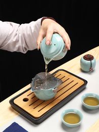 Cup Tea Set Portable Suit Kung Fu Ceramic Travel Set Chinese Retro Fair Cup Hide Cup Tea Pot and Cup Set Storage Organization