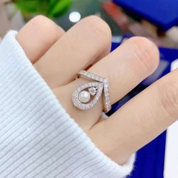 High Version Jinshangjia Paris Pearl Crown for Women V Pear Shaped Water Drop Full Diamond Ring Fashion Internet Red
