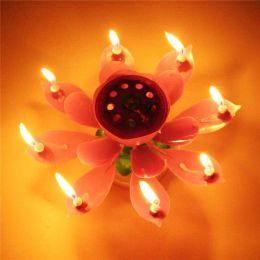 Candle Flower for Kids Gift Party Double Lotus Music Candle Romantic Happy Birthday Music Play Lotus Candle Magic Musical