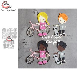 Bike girl Skateboard boy Metal Cutting Dies Scrapbooking Stencil Die Cuts Card Making DIY Craft Embossing New Dies For 2021