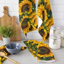 Sunflower Oil Painting Plant Kitchen Towel Cleaning Cloth Microfiber Soft Household Super Absorbent Dish Washing Cloth