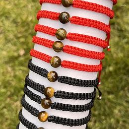 Charm Bracelets 12 Pcs 8MM Tiger Eyes Stone Woven Bracelet Red And Black Has The Function Of Exorcism Protection Men Women Given As Gifts