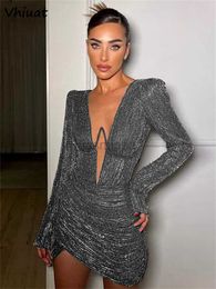 Urban Sexy Dresses Vhiuat Women Fashion Low Cut Long Sleeve Mini Dresses Sexy Party Club Elegant Evening White Dress 2022 Autumn Winter Office Lady 24410