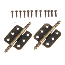 2Pcs Antique Door Cabinet Hinges 6 Holes Jewellery Gift Box Drawer Cupboard Decorative Hinge for Furniture Hardware